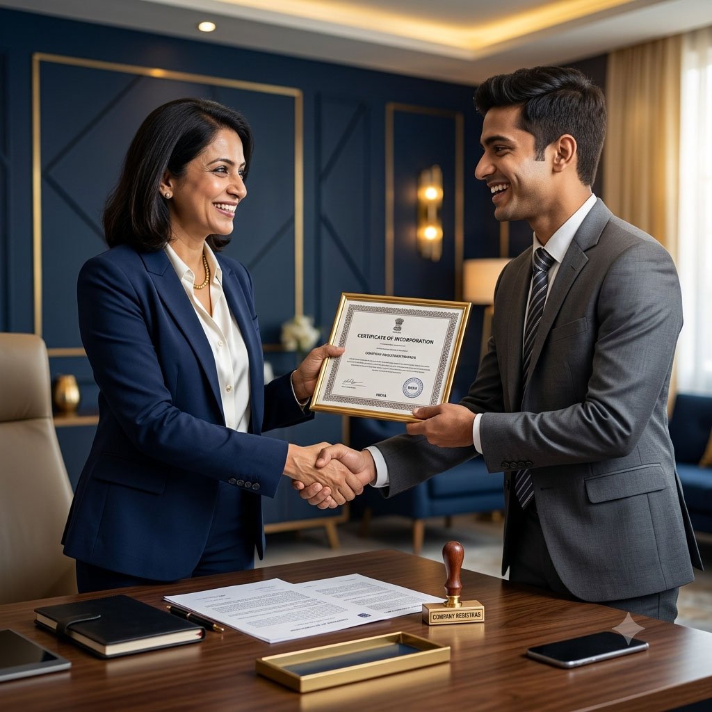 Business owner receiving a company registration certificate