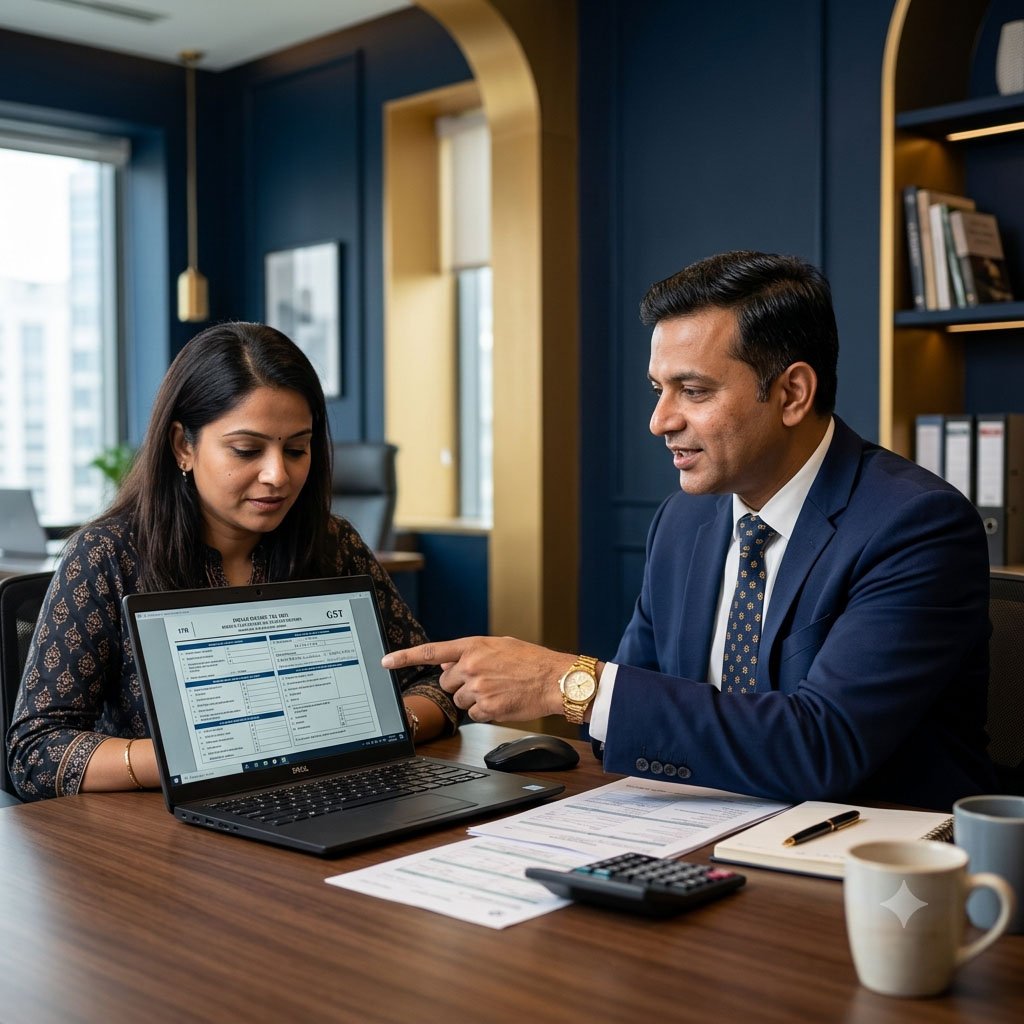 Chartered accountant helping a client with tax filing
